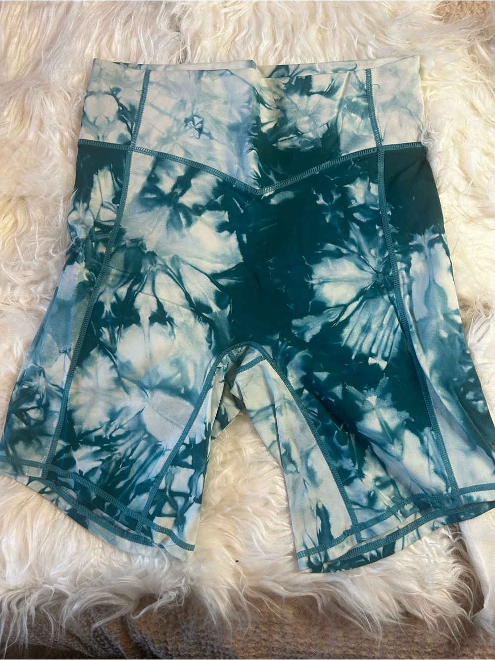 Balance Athletica (Vitality) Teal & White Tie-Dye High-Waist Biker Shorts